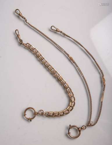 2 Taschenuhrenketten (um 1900), je vergoldet, L. je ca. 26 cm