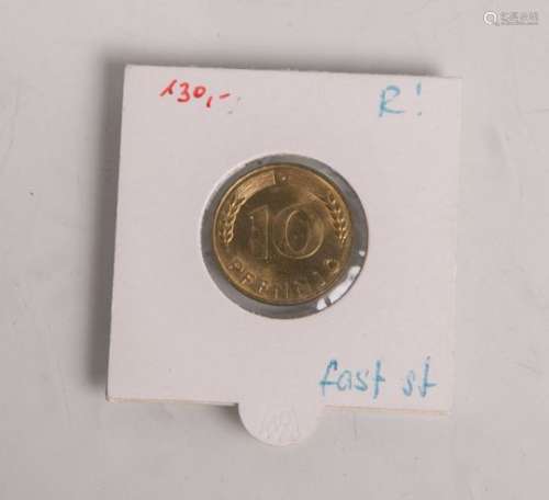 10 Pfennige-Münze (BRD, Bank Deutscher Länder, 1949), Münzprägestätte: G, eingeschweißt.