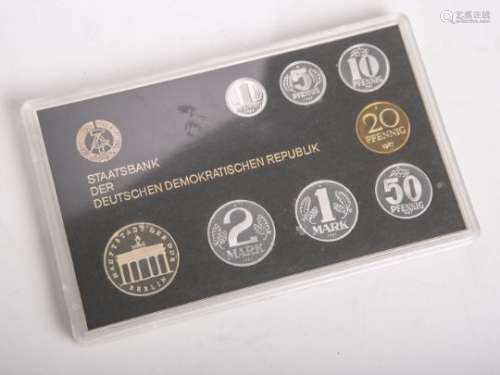 DDR-Kursmünzsatz (1987), 1 Pfennig bis 5 Mark (8,86 Mark), Münzprägestätte: A, in