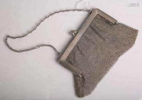 Abendhandtasche 925 Silber (wohl um 1900), Silberdrahtflechtarbeit, gestempelt: Halbmond