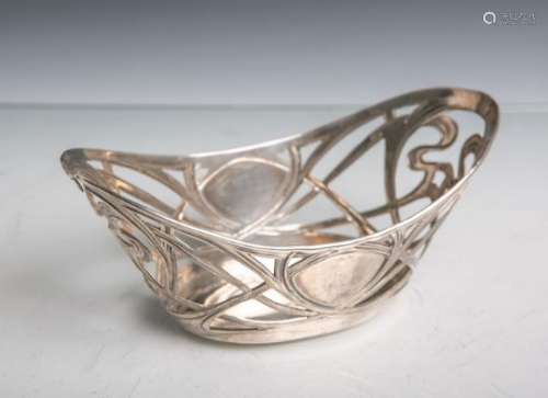 Kl. Schale 800 Silber (Jugendstil), in Form eines ovalen Korbes, floral durchbrochen