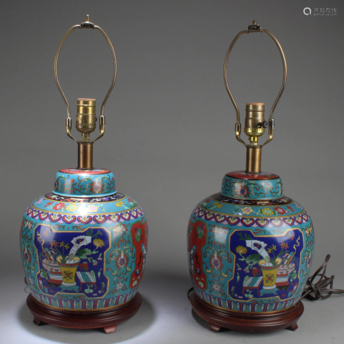 A Pair of Cloisonne Table Lamp Holders