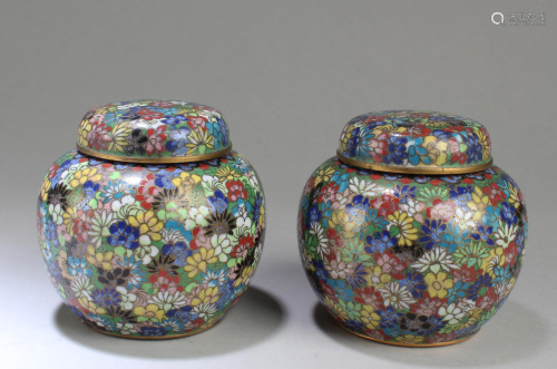 A Pair of Chinese Cloisonne Tea Leaves Container