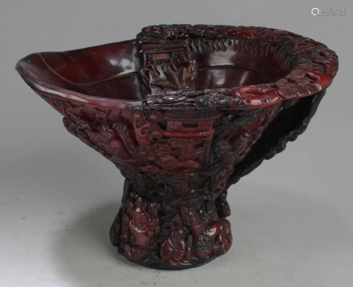 A Carved Horn Stem Cup