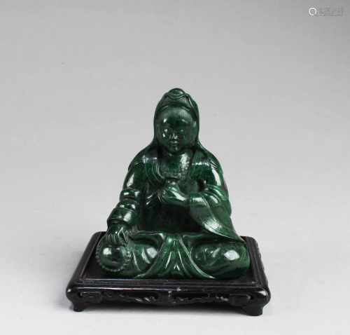 Chinese Carved Jadeite Jade Sitting Guanyin Statue