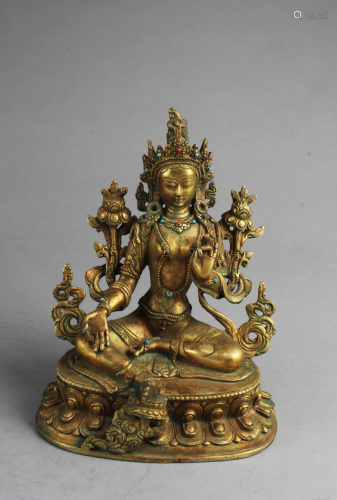 Chnese Gilt Bronze Bodhisattva Statue