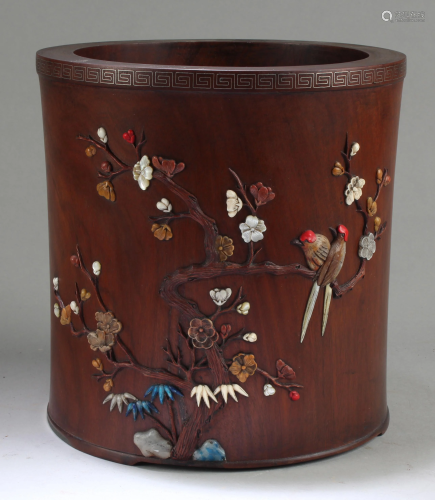 Chinese Hardwood Brushpot with Mother-of-Pearl…
