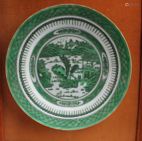 Framed Antique Pair of Famille Verte Plates