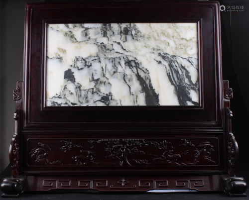 Chinese Hardwood Table Screen with Marble inlay