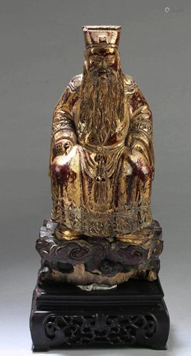 Antique Chinese Gilt and Wood Daoist Figure