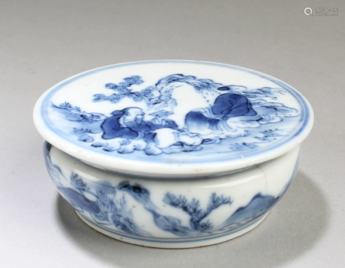 Chinese Blue & White Porcelain Seal Ink Paste Conta…