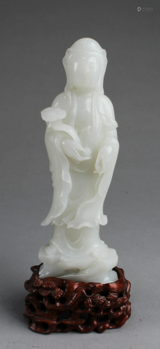Chinese White Jade Carved Guanyin Statue