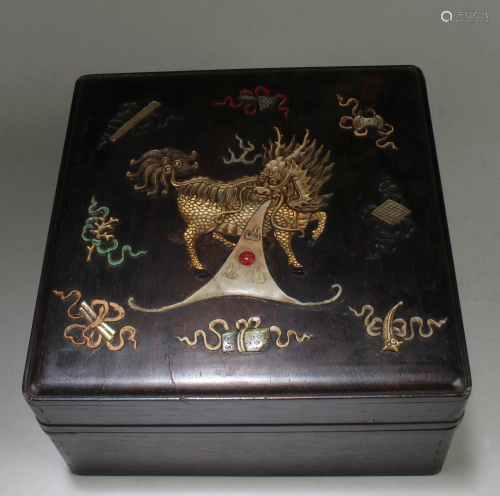 Chinese Hardwood Box with Mother Pearl Inlay