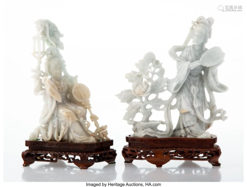 27272: Two Chinese Carved Jadeite Figures of Be…