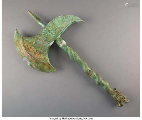 27276: A Chinese Bronze Ax with Dragon Handl…