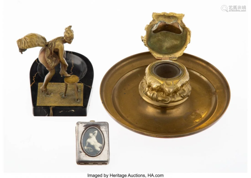 27150: Two Continental Brass Figural Ashtrays and an Er
