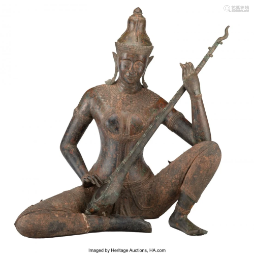 27277: A Monumental Thai Bronze Figure of a Court…