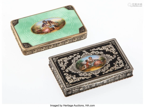 27057: Two Austrian Silver and Enamel Snuff Boxes…