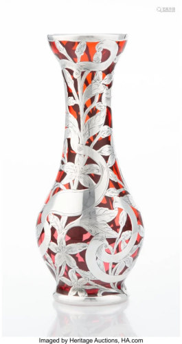 27058: An Alvin Mfg. Co. Silver Overlay Glass Vase,…