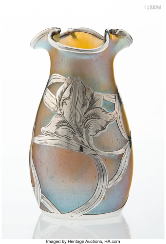 27165: A Loetz Glass Vase with Alvin Silver Overlay,…