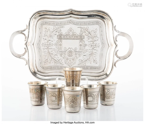 27062: A S***n-Piece Russian Silver Vodka Set, 188…