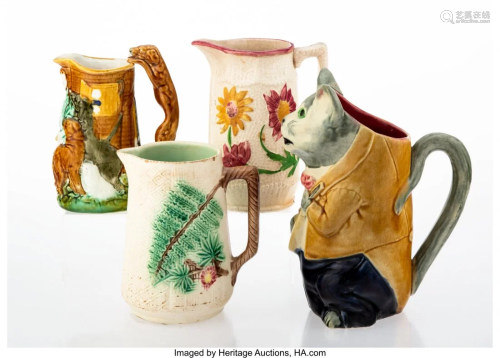 27021: Four Continental Majolica Pitchers, …