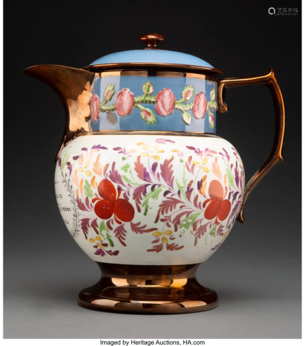27025: A English Lusterware Covered Pitcher, m…