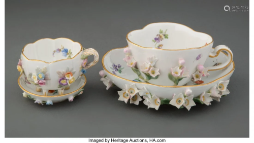 27004: Two Meissen Porcelain Cups with Saucers, …