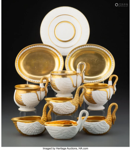 27006: A Ten-Piece German Gilt Biscuit Porcelain …