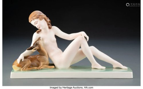 27007: A Katzhütte Porcelain Girl with Fawn Figu
