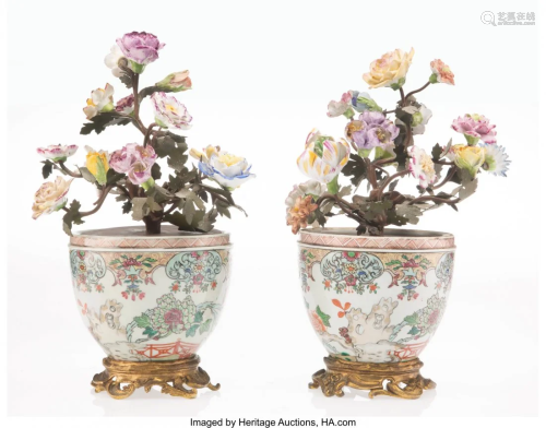 27014: A Pair of French Porcelain Cachepots w…