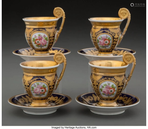 27015: A Set of Four Paris Porcelain Partial Gilt Cups