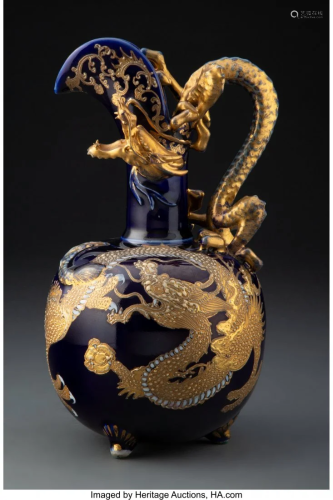 27017: A Chinoiserie Partial Gilt Porcelain Ewer wit…