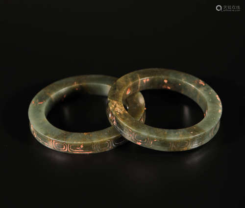 A Pair of HeTian Jade Bracelet from ShangZhou商周時期和田玉手鐲一對