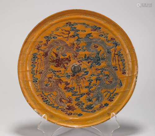 Copper Lacquer Two Dragon Grain Mirror from Qing清代銅質漆鏡
雙龍紋鏡