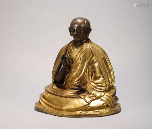 Copper Gilding Gold Buddha Statue from Qing清代铜鎏金上师像