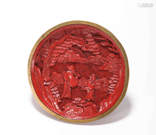 Crimson Character Plate from Qing清代剔紅人物盤