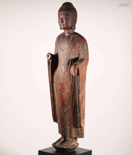 Colored Stone Carved Buddha Statue from Tang唐代彩绘石雕佛像