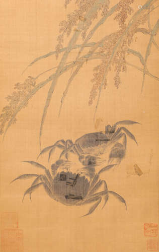 Ink Painting in Silk Edition of Crab from Qing清代水墨畫
螃蟹
絹本鏡心