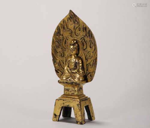 Copper Inlaying with Gold Buddha Statue from Han漢代銅鎏金佛造像