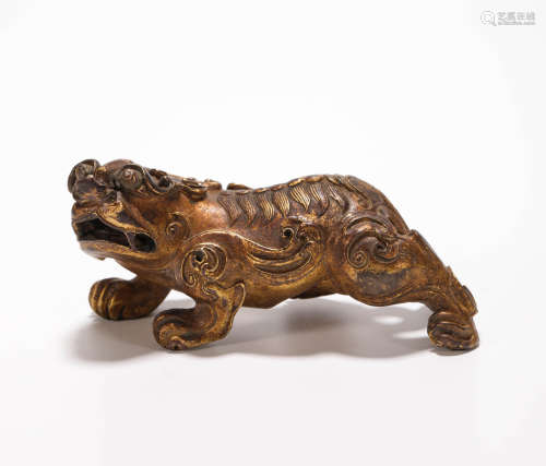 Copper Inlaying with Gold Buddhist Lion Statue from Qing清代銅鎏金佛教獅子