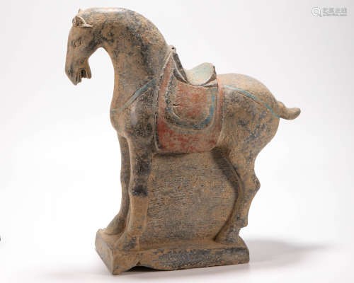 Stone with Colored Standing Horse from Tang唐代石頭加彩站馬