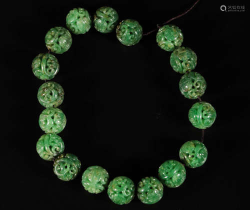 Green Jade Hollow Out Design Beads from Qing清代翡翠镂空雕念珠