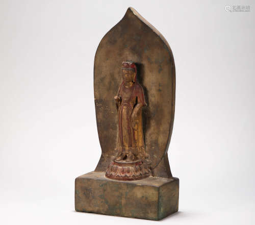 Stone with Colored Buddha Statue from Tang唐代石頭加彩佛造像