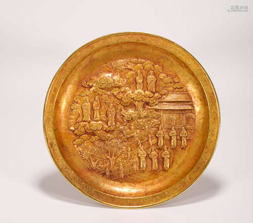 Gold Character Plate from Qing清代純金人物故事賞盤