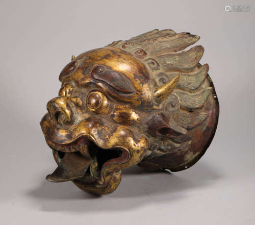 Copper inlaying with Gold Dragon Head from Qing清代銅鎏金龍頭