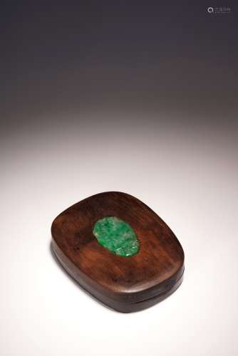 A HUANGHUALI JADEITE INLAID INKSTONE BOX AND COVER