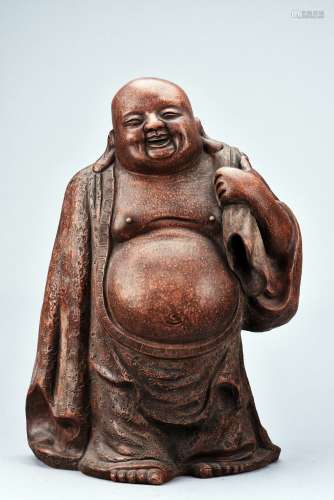 A LARGE YIXING ZISHA FIGURE OF BUDAI