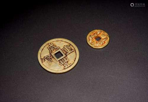 A GROUP OF TWO CHINESE GOLD COINS