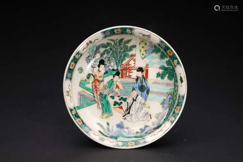 A CHINESE FAMILLE VERTE 'STORY SCENE' DISH